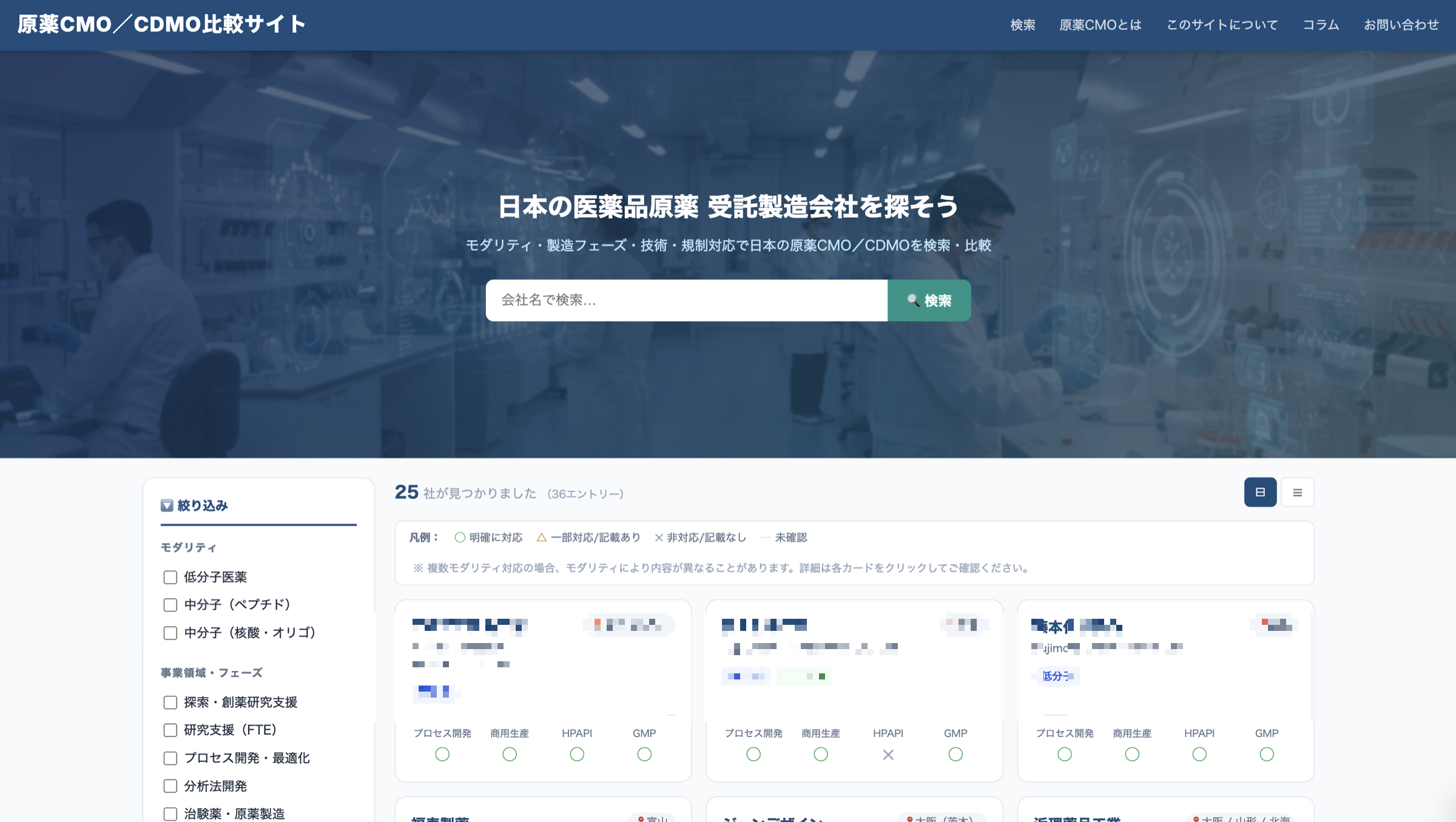 原薬受託会社データベース